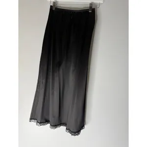 Vintage warners black nylon midi slip skirt lace trim‎ medium USA thumbnail 2