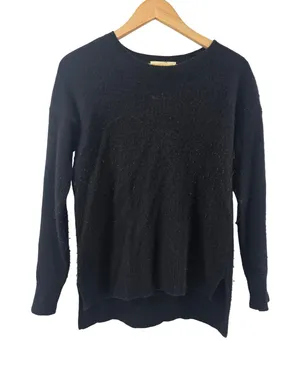 Peck & Peck Cashmere Sweater Womens M 2-Ply Black‎ Crew Neck High-Low Slit thumbnail 1