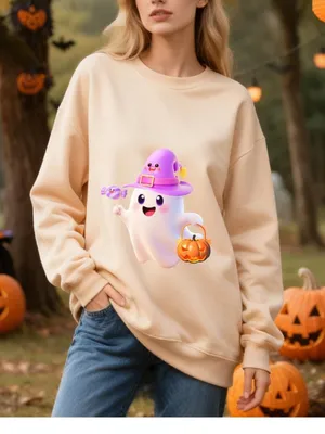 Nordstrom Halloween Sweatshirts for Women - Oversized Ghost Pumpkin Lantern thumbnail 4