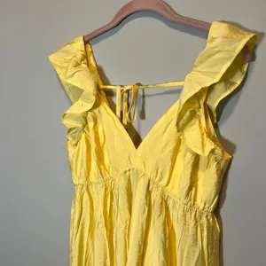 Vero Moda Josie SL Ankle Frill Dress Yellow Ruffle Cutout Maxi Pale Banana L NWT thumbnail 2