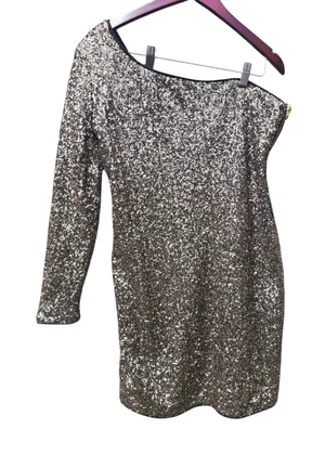 GB Sequin One Shoulder‎ Party Dress Cocktail Shimmer Golden Sparkle XL thumbnail 1
