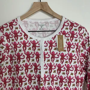 Roller Rabbit Monkey Pajama Top Pink Womens Medium New thumbnail 7