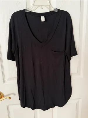 MTS Boutique, bamboo, oversized Black V-Neck Pocket T-Shirt small thumbnail 1