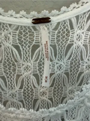 Free People White Crochet Lace Fit & Flare Boho Dress M Cottagecore Fairy thumbnail 10