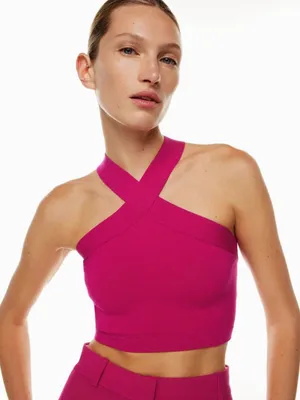 ARITZIA Babaton Sculpt Knit Criss Cross‎ Cropped Tank Size Small Pink NWT thumbnail 1