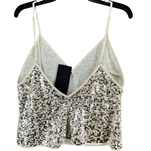 Goldie Twilight Camisole Top Womens M Silver Cream Sequin Sparkles‎ Shimmer Glam thumbnail 7