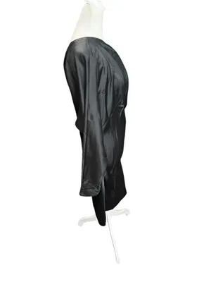 BHLDN Lucy Black Satin One Shoulder Ruched Mini Dress Size 8 NWT thumbnail 7