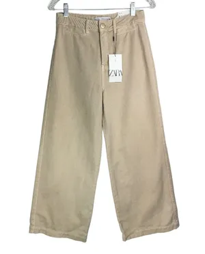 NWT ZARA Marine Culotte Crop Pants Jeans Sz 4 Sand Beige thumbnail 1