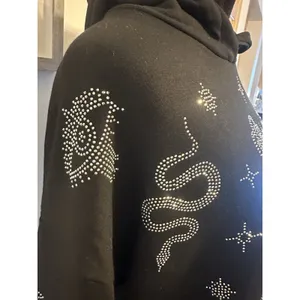 Marled Rhinestone Hoodie Pullover Sweatshirt Size Medium Black Skull Hamsa Snake thumbnail 3