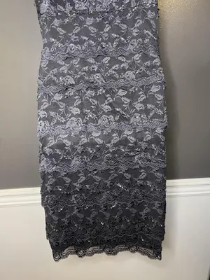 Blu Sage Dress Womens 10 Gray Lace Beaded V Neck Sheath Knee Length Party Formal thumbnail 9