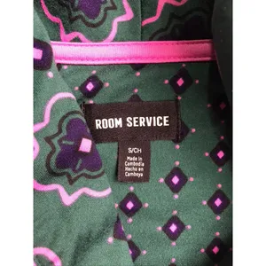 Room Service Pajama Set Women Small Green Pink Geometric Long Sleeve‎ thumbnail 2