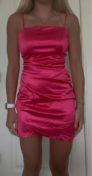 Honey and Rosie pink satin mini dress size small thumbnail 1