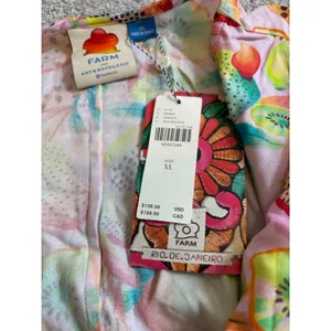 NWT Farm Rio Anthropologie Wrap Top XL Multi Tropical Fruit Beaded Tassel Summer thumbnail 3