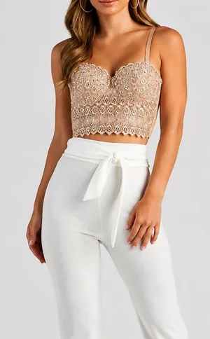 Windsor Embellished Lace Corset Bustier Crop Top Nude Blush Size S thumbnail 1