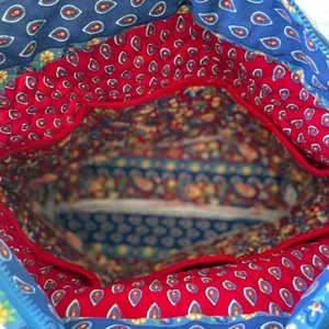Vintage Handmade Quilted Red Blue Paisley Floral Padded Tote Shoulder Bag thumbnail 5