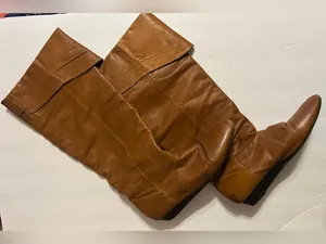 Women’s vintage Tan Leather Knee-High wedged Boots thumbnail 2