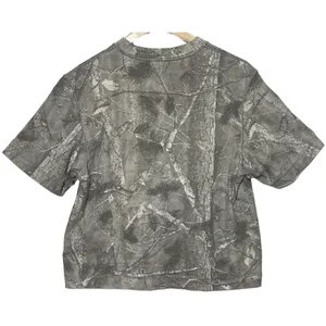 NEW Abercrombie & Fitch Essentials Cropped Gray Camo Short Sleeve Crop Top Sz XS thumbnail 3
