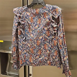 💕SEZANE💕 West Shirt Ranch Marine Multi-Color Paisley Floral Print FR 38 = US 6 thumbnail 10