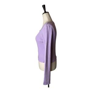 Tiger Mist Sweater Women XS Purple Ribbed Knit Monica Cardigan Sexy‎ Preppy thumbnail 7