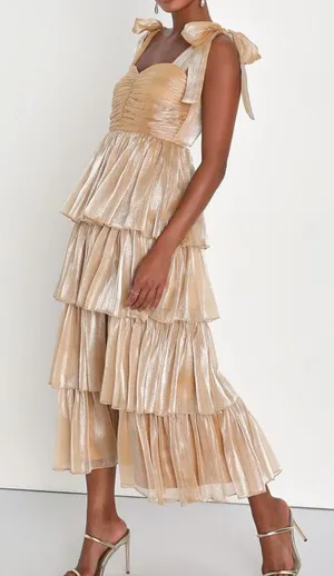 Lulus Gold Midi Dress thumbnail 2