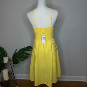 ECOWISH Summer Yellow Front Tie Button Midi-Dress thumbnail 5