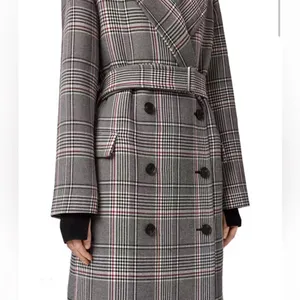 All Saints Tyla Check Plaid Wool Blend Belted Long Trench Coat thumbnail 5