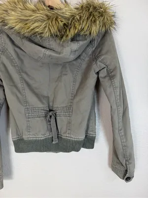 Y2K Hollister Bella Swan Olive Green Fur Trim Hooded Jacket Grail size Small thumbnail 11