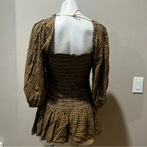 Urban Outfitters plaid smocked long sleeve mini dress thumbnail 4