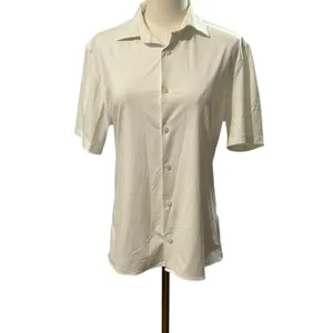 Zara white stretchy button up blouse short sleeve business casual small classic thumbnail 2