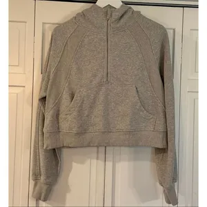 Trendy Queen grey scuba cropped quarter zip hoodie sweatshirt M thumbnail 4