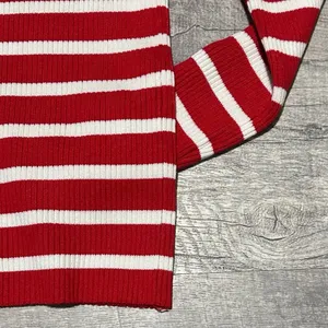 Red White Stripe Sweater Womens XS Ribbed Fitted Pearl Button Sleeve thumbnail 7