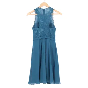 Azazie Peacock Blue Lace Chiffon Fit & Flare Bridesmaid Dress Size A0 Sleeveless thumbnail 5