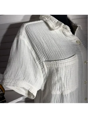 Weatherproof Vintage midi dress white gauze cotton coastal resort cruise boho M thumbnail 6