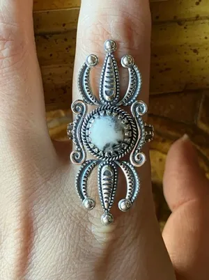 White Buffalo Turquoise Sterling Silver Ring Size 10 Black thumbnail 1