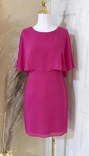 Glamour Nights Pink Popover Cape Sheath Dress Size 6 Chiffon Overlay thumbnail 1