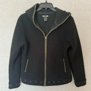 Rei Womens Size Small ful zip black‎ hooded jacket italian fabric thumbnail 1