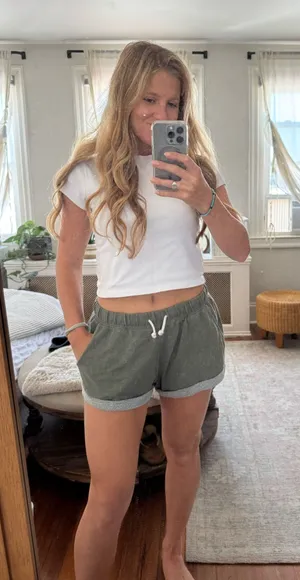 Olive green divided sweat shorts thumbnail 1