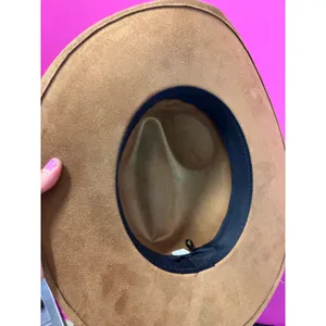 Camel Brown Faux Suede Wide Brim Fedora Hat with Tassel Band RN157656 thumbnail 6