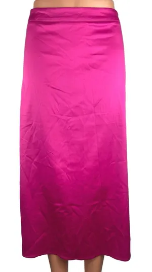 Womens Neon Pink Satin Silk High Slit Midi A-Line Maxi Slip Blogger Skirt Size S thumbnail 1