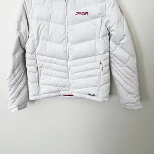 [Spyder] White Winter Puffer Ski Snowboard Jacket Hooded Rainbow Seams Size 4 thumbnail 7