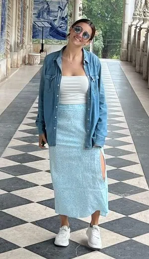 Blue Maxi Flora Maxi Skirt With Slit Size XS thumbnail 3