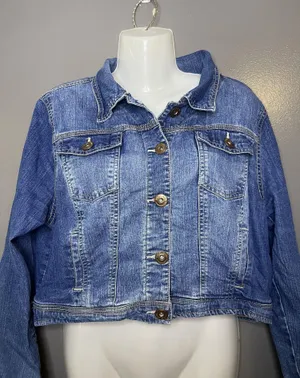 Dunnes Denim Jacket Womens 16 Blue Cropped Jean Button Front Stretch Trucker thumbnail 1