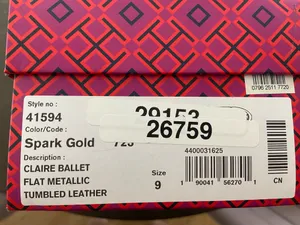 Tory Burch Claire Ballet Flats Spark Gold Metallic Leather Size 9 thumbnail 10