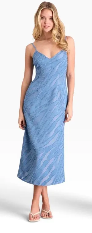 Lulus Derisa Slate Blue Textured Burnout Slip Midi Dress size XS NWT thumbnail 1