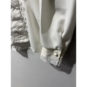 Rhapsody Womens Cream Lace Trim Mock Neck Puff Sleeve Blouse Top Made in‎ USA thumbnail 6