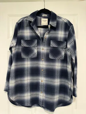 Abercrombie Navy Plaid Shacket thumbnail 1