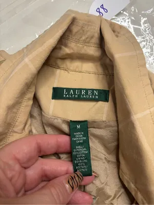 Ralph Lauren LRL Tan Windowpane Plaid Trench Coat Size Medium 100% Cotton thumbnail 4
