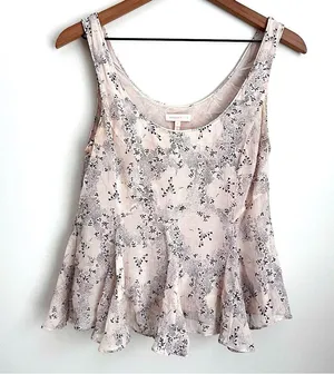 Rebecca Taylor Floral Godet Cotton & Silk Tank in Parfait Combo flounce thumbnail 2