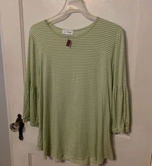 Ces Femme green white striped shirt L thumbnail 1