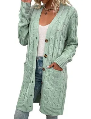 Cable knit buttoned long cardigan thumbnail 1